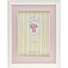Baby photo frame with pink leather edge 