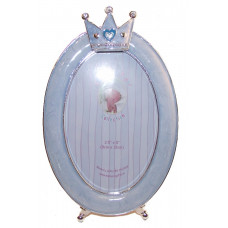 Baby photo frame blue oval with crown