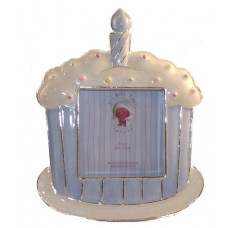 Baby photo frame cake blue 