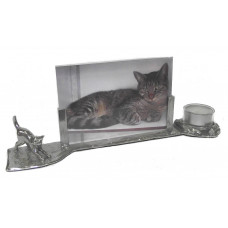 Photo frame cat with candle holder 