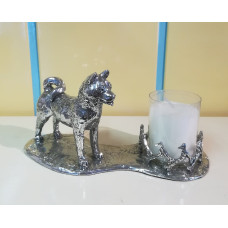 American akita waxine holder big, silver pewter American akita waxine holder big, silver pewter
