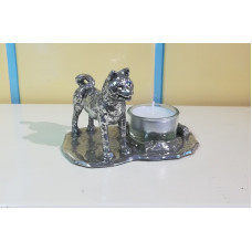 American akita small waxine holder, silver pewter