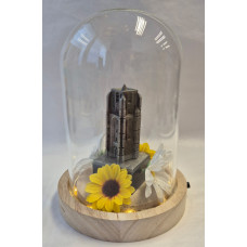 Glazen stolp met Oldehove Leeuwarden gematteerd Glazen stolp met Oldehove Leeuwarden gematteerd