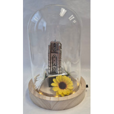 Glazen stolp met Oldehove Leeuwarden Zilvertin Glazen stolp met Oldehove Leeuwarden Zilvertin