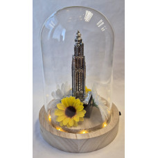 Glazen stolp met Onze lieve Vrouwetoren Amersfoort Zilvertin Glazen stolp met Onze lieve Vrouwetoren Amersfoort Zilvertin