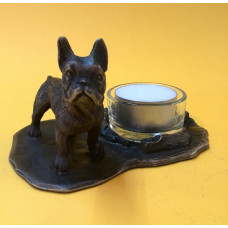 French bulldog male bronzed candleholder