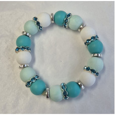 Turquoise/mint/wit met bling met zilverkleurig armband